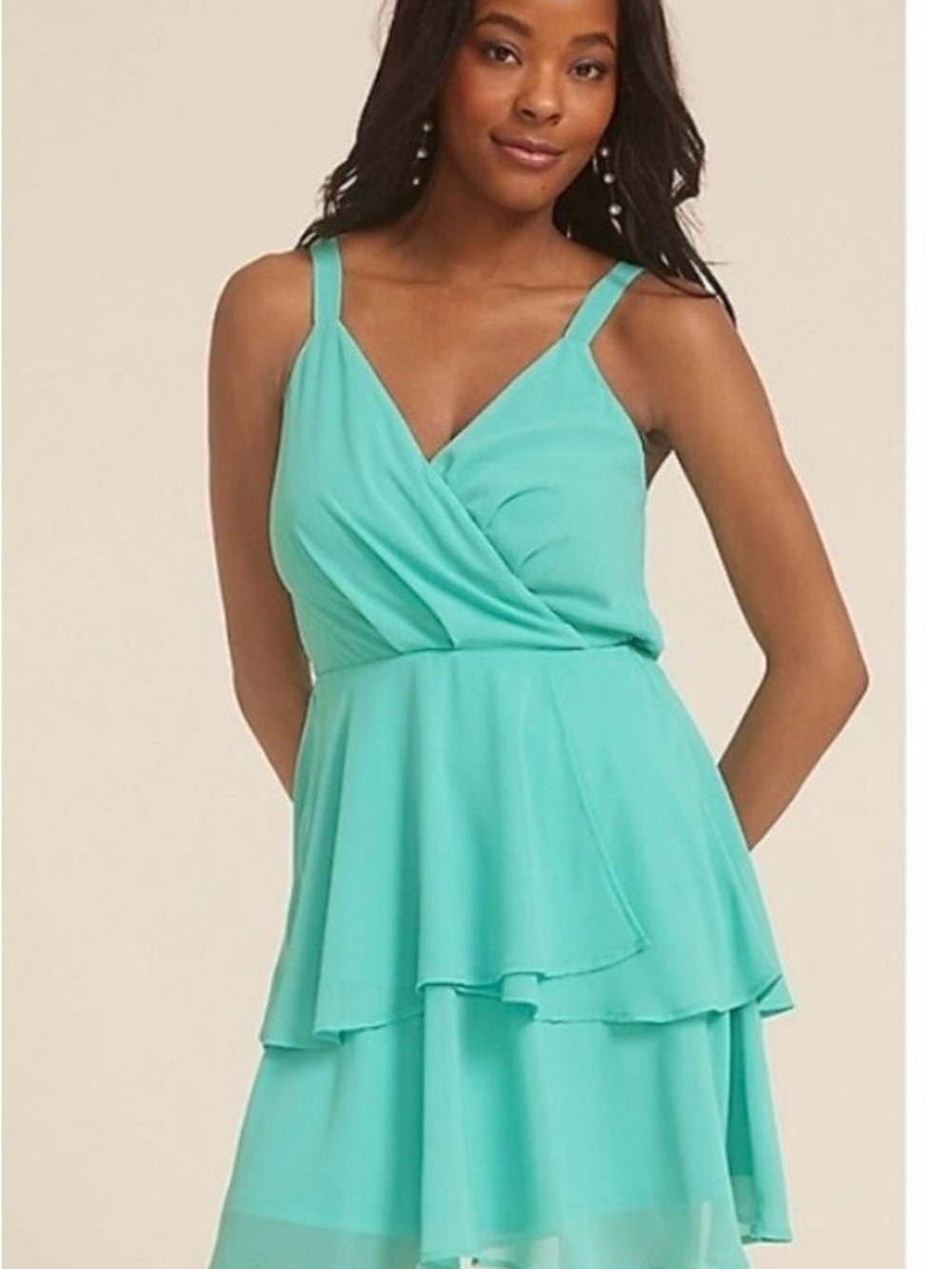 Maurices Turquoise Tiered Wrap V‑Neck Mini Dress